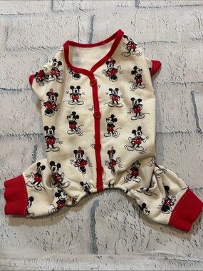 Disney Cream and Red Mickey Mouse Button dog onesie